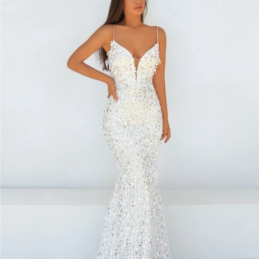 NWT Tarik Ediz Ivory Dress style 51048 Love Elbise